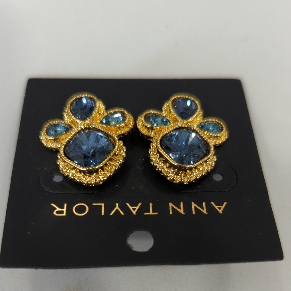 Ann Taylor Gold-tone Earrings with Blue and Teal Crystals - Picture 3 of 5